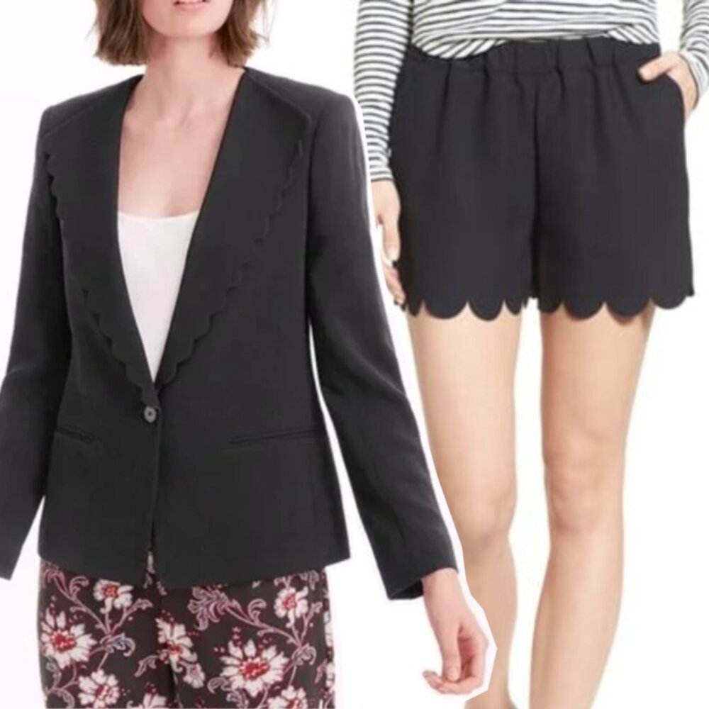CLUB MONACO Scallop Blazer & MADEWELL Scallop Pantsuit, Black, XS/0